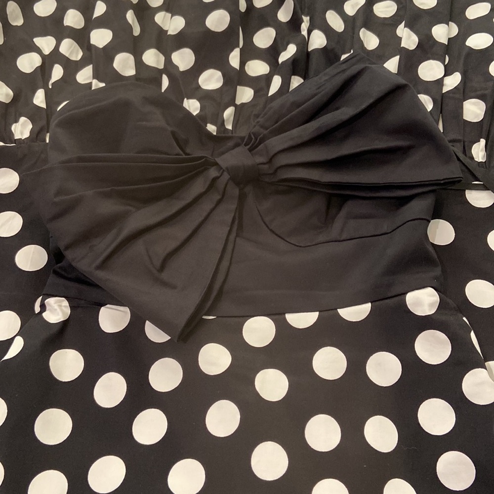 Anthropologie Black and White Polka Dot Strapless Midi Dress - Picture 5 of 6